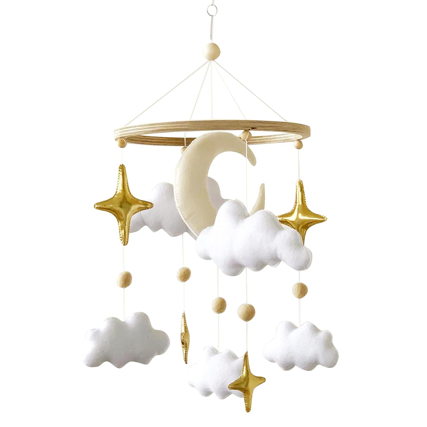 emmnnic Emmnnic Handmade Modern Boho Baby Mobile for Crib Gender Neutral Gold Moon and Stars Nursery Decorations