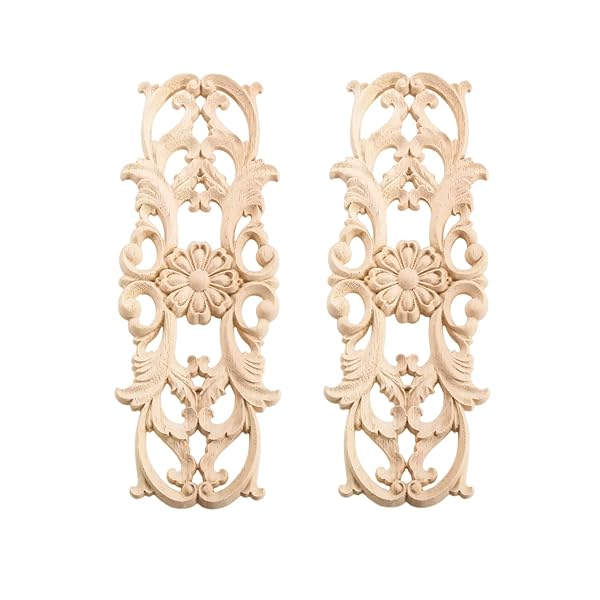 MUXSAM MUXSAM Wood Appliques Onlays Long Wooden Carvings Decals for Wall Mantels Dresser Cabinet Closet Door Furniture Decoration 2-Pack 22x8cm