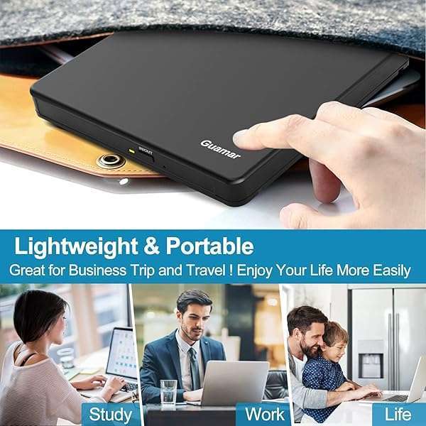 Guamar Guamar External CD/DVD Drive: Portable USB C CD Burner & Disk Reader for Laptop, PC, Mac, Windows, Linux with SD & 2 USB Ports - View 8 of 9
