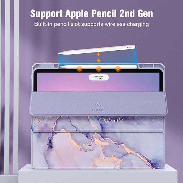 FINTIE "Fintie Hybrid Slim Case for iPad Pro 12.9" 6th Gen - Shockproof Cover with Clear Back, Fits 5th/4th/3rd Gen - Lilac Marble" - View 7 of 10