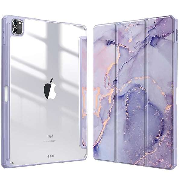 FINTIE "Fintie Hybrid Slim Case for iPad Pro 12.9" 6th Gen - Shockproof Cover with Clear Back, Fits 5th/4th/3rd Gen - Lilac Marble" - View 2 of 10