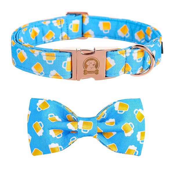 MR.CHUBBYFACE Mr Chubbyface Dog Collar with Bow Tie Soft Cotton Collars for Small Medium Large Dogs Perfect for Special Occasions