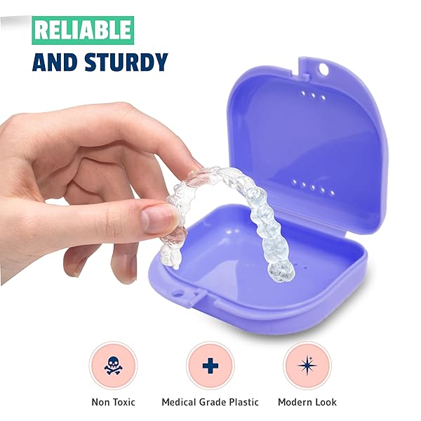 Mrs. Odonto Mrs Odonto Retainer Cases Pack of 4 Odorless Ventilated Hygienic Mouth Guard Cases for Braces Aligners in Bluish Black Pink Purple - View 5 of 9