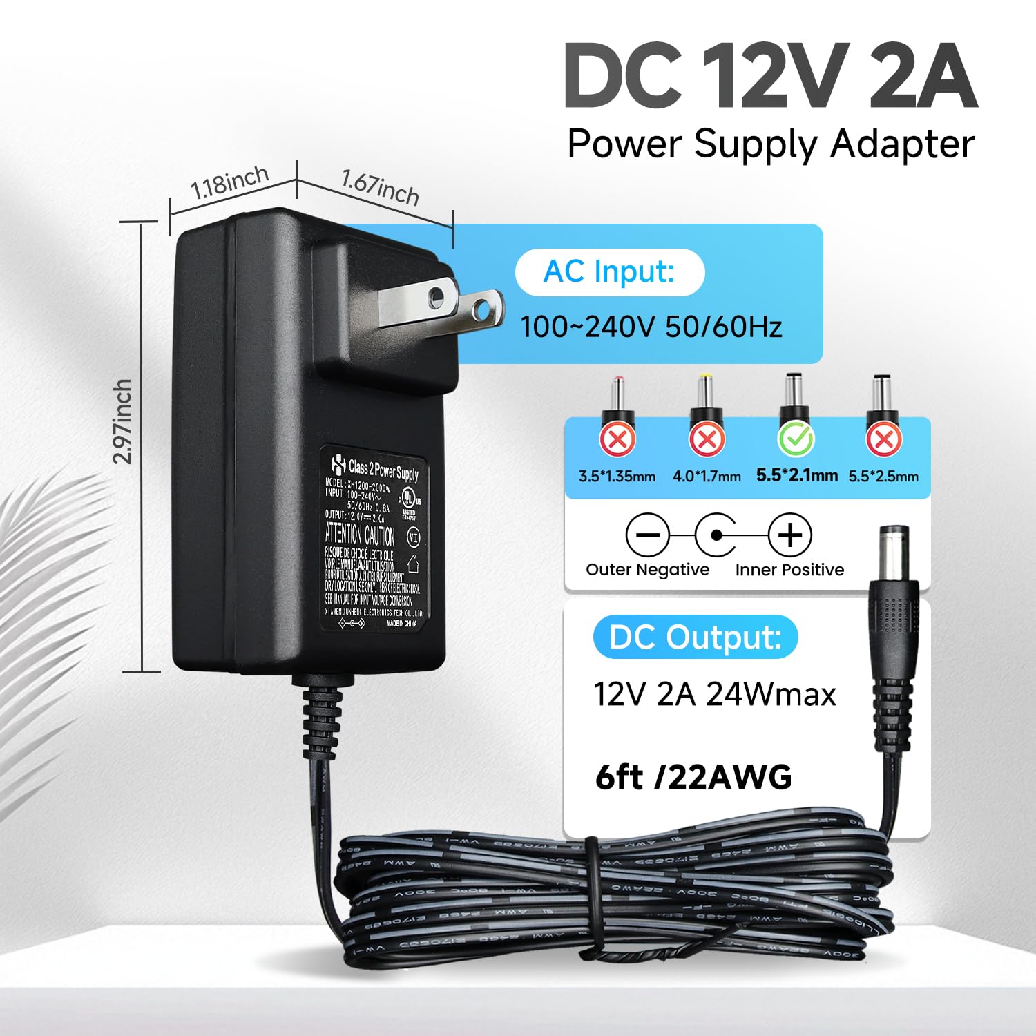 ANLINK ANLINK 2 Pack 12V 2A Power Adapter with 4-Way Splitter Cable for CCTV Security Camera and LED Strip Lights UL Listed and FCC Certified - View 2 of 9