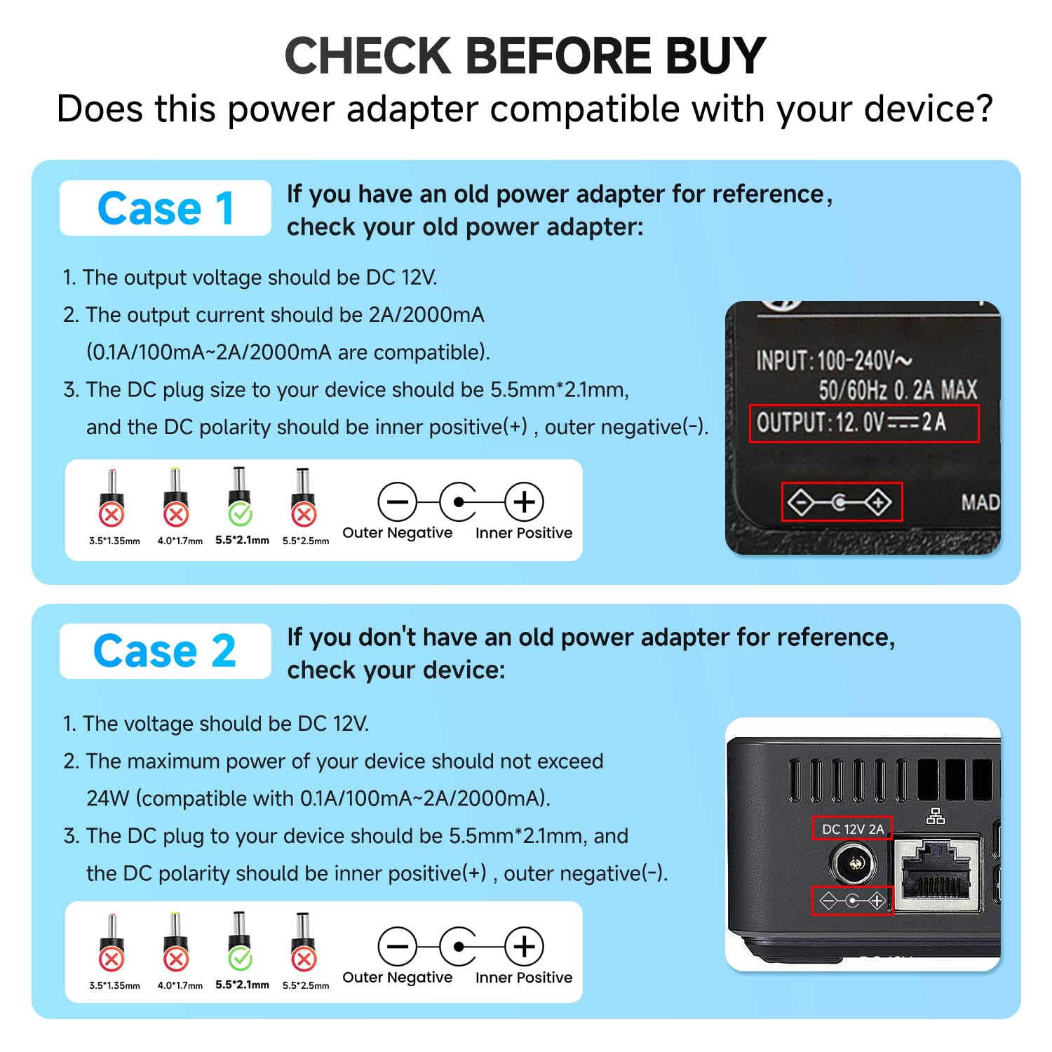 ANLINK ANLINK 2 Pack 12V 2A Power Adapter with 4-Way Splitter Cable for CCTV Security Camera and LED Strip Lights UL Listed and FCC Certified - View 8 of 9