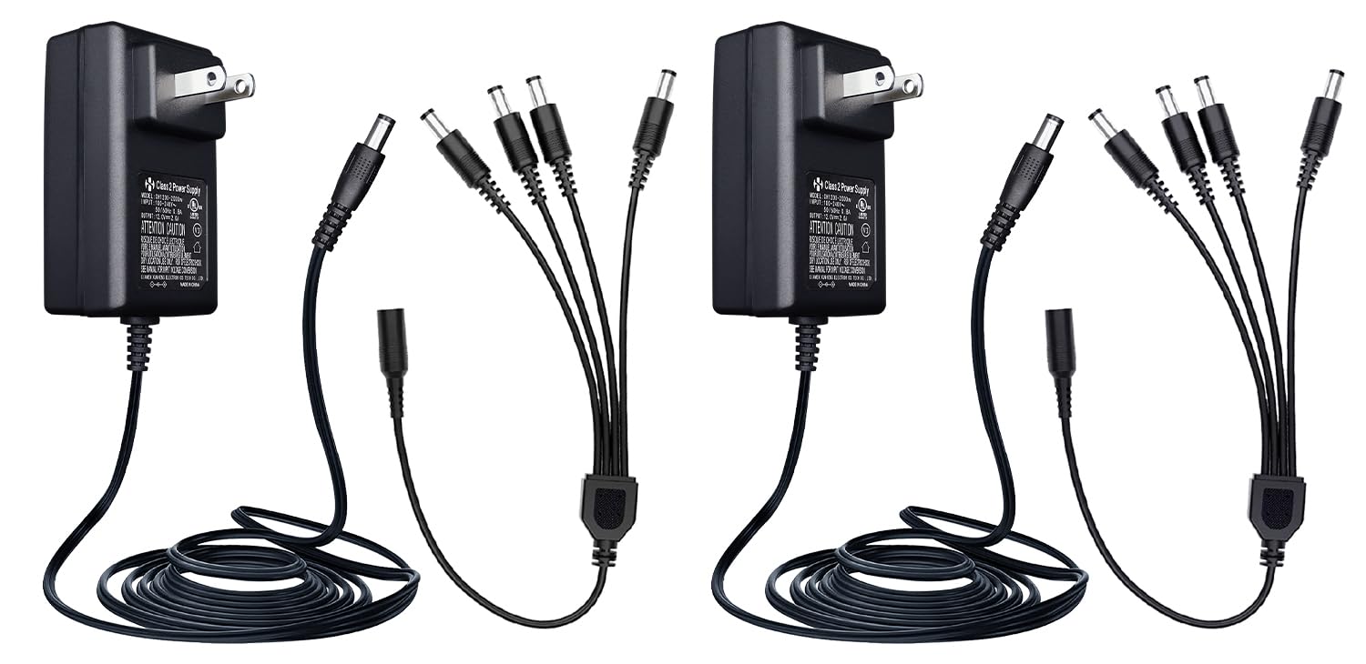 ANLINK ANLINK 2 Pack 12V 2A Power Adapter with 4-Way Splitter Cable for CCTV Security Camera and LED Strip Lights UL Listed and FCC Certified
