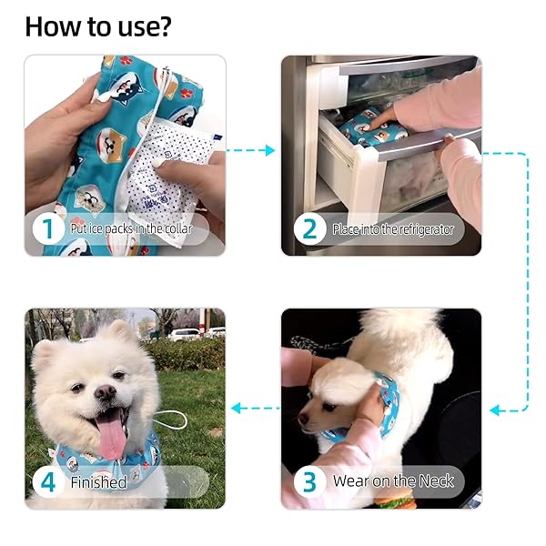 KUDES KUDES Dog Cooling Bandana Collar with Ice Packs Adjustable Chill Out Scarf for Small Medium Large Dogs Summer Blue - View 8 of 9