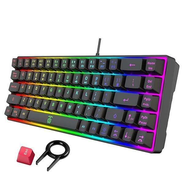 Snpurdiri Buy Snpurdiri 60% Gaming Keyboard - Rainbow Backlit Mini, Steel Plate, Membrane Feel for Windows PC Gamers (68 Keys, Black)