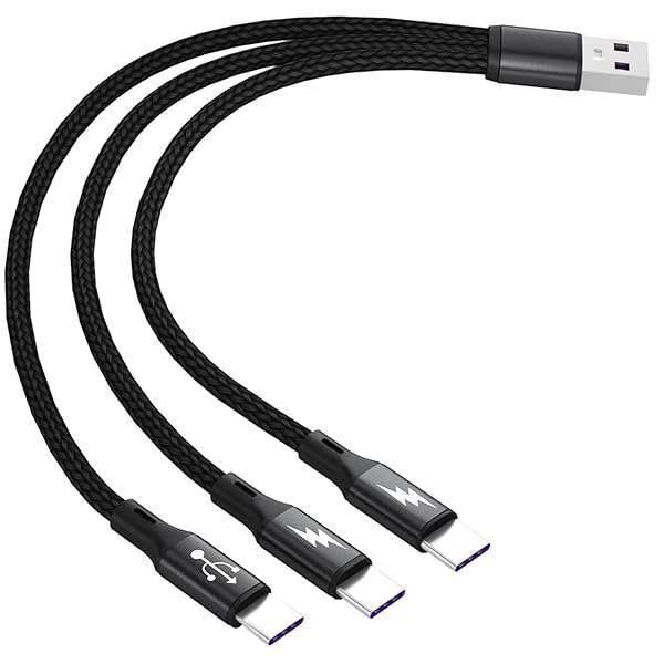 GELRHONR GELRHONR USB C Splitter Cable: 3-in-1 Fast Charge Nylon Braided Cord for Mobile & Android - 0.65FT Length