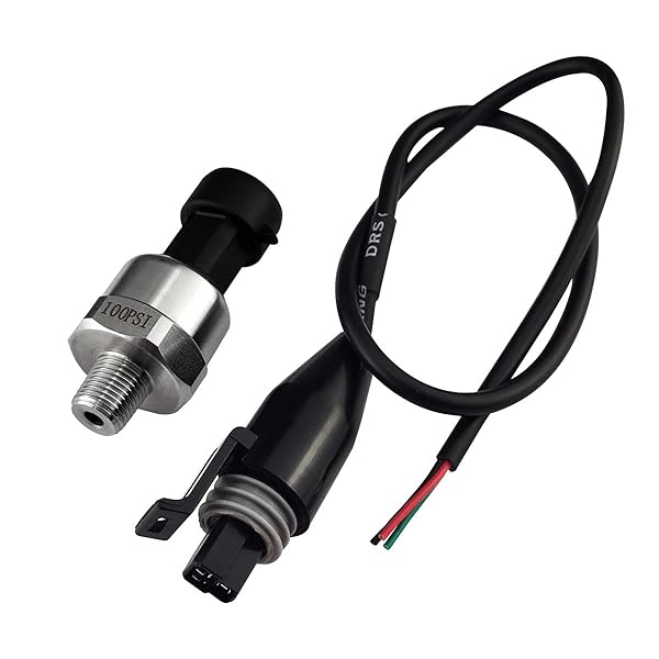 Flylin "High-Quality 1/8" NPT Stainless Steel Pressure Transducer Sensor for Oil, Fuel, Air & Water (100PSI) with Connector"