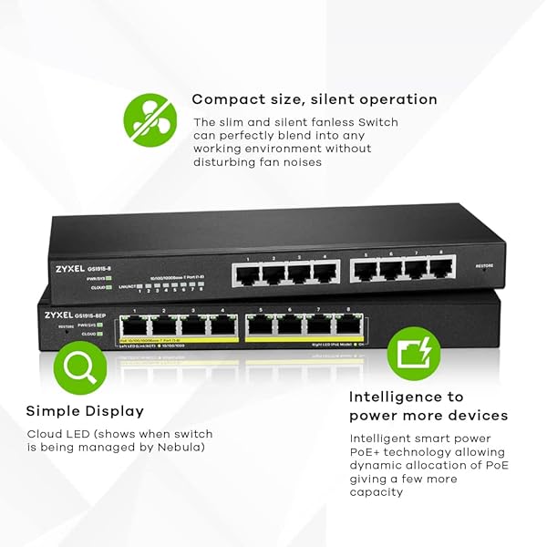 ZYXEL ZyXel 8-Port PoE Switch GS1915-8EP: Managed Gigabit Ethernet with 60W PoE+, Nebula Cloud, Desktop/Wall Mount - View 5 of 8