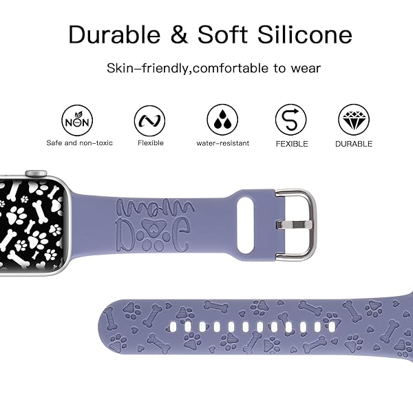 REALSIGN Dog Paw Engraved Silicone Band for Apple Watch 38mm 40mm 41mm - Cute Heart Bone Pattern Strap for iWatch Series SE 9 8 7 6 5 4 - View 4 of 8