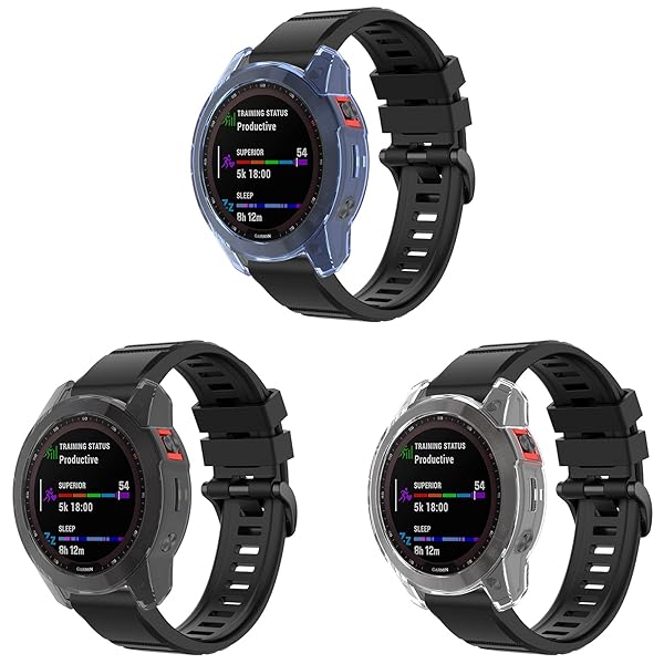 Lijinlan Garmin Fenix 7s Case Cover: Soft TPU Protective Bumper with Dust Plug - Black Blue Clear Accessory - View 4 of 9