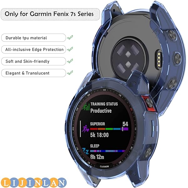 Lijinlan Garmin Fenix 7s Case Cover: Soft TPU Protective Bumper with Dust Plug - Black Blue Clear Accessory - View 5 of 9