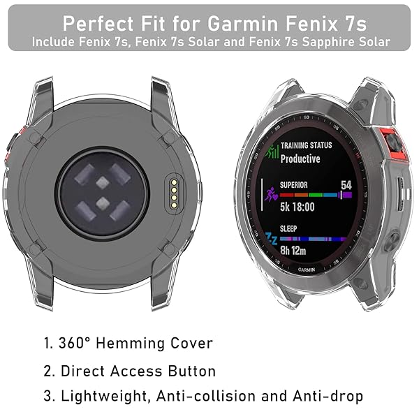 Lijinlan Garmin Fenix 7s Case Cover: Soft TPU Protective Bumper with Dust Plug - Black Blue Clear Accessory - View 6 of 9