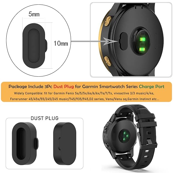 Lijinlan Garmin Fenix 7s Case Cover: Soft TPU Protective Bumper with Dust Plug - Black Blue Clear Accessory - View 7 of 9