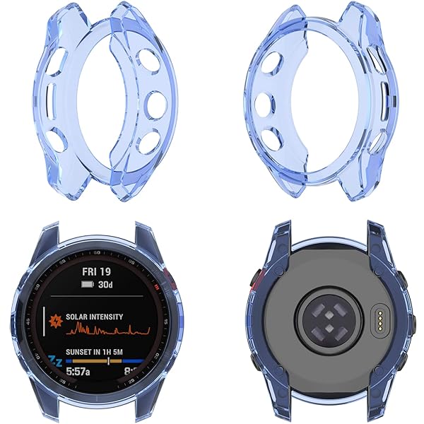 Lijinlan Garmin Fenix 7s Case Cover: Soft TPU Protective Bumper with Dust Plug - Black Blue Clear Accessory - View 8 of 9