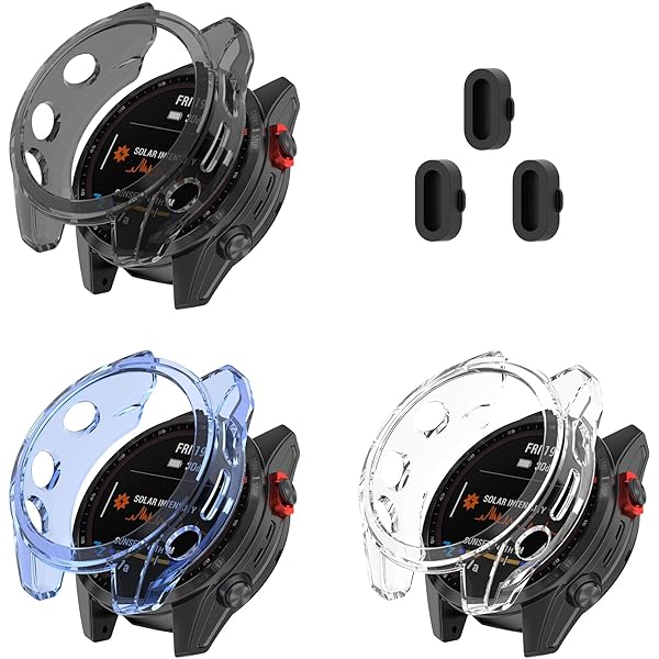 Lijinlan Garmin Fenix 7s Case Cover: Soft TPU Protective Bumper with Dust Plug - Black Blue Clear Accessory - View 3 of 9