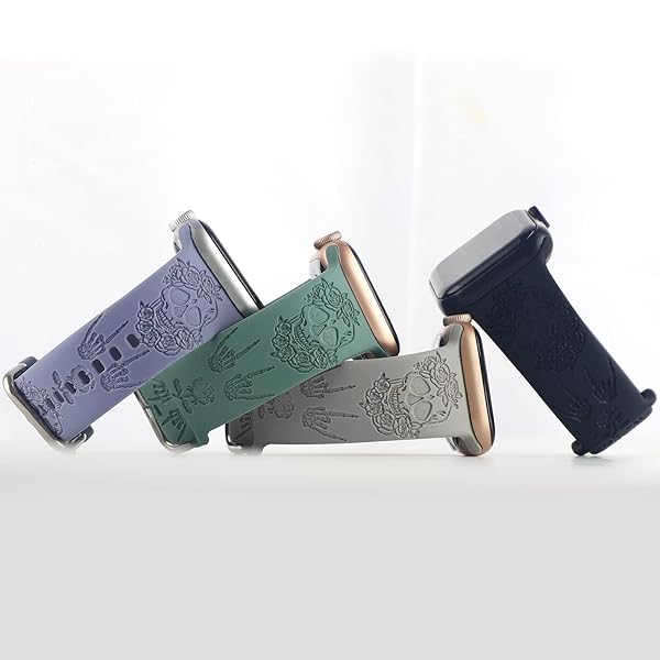 REALSIGN Spooky Halloween Floral Engraved Silicone Bands for Apple Watch 38mm 40mm 41mm - Skull Pattern Sport Straps for Men & Women - View 6 of 8