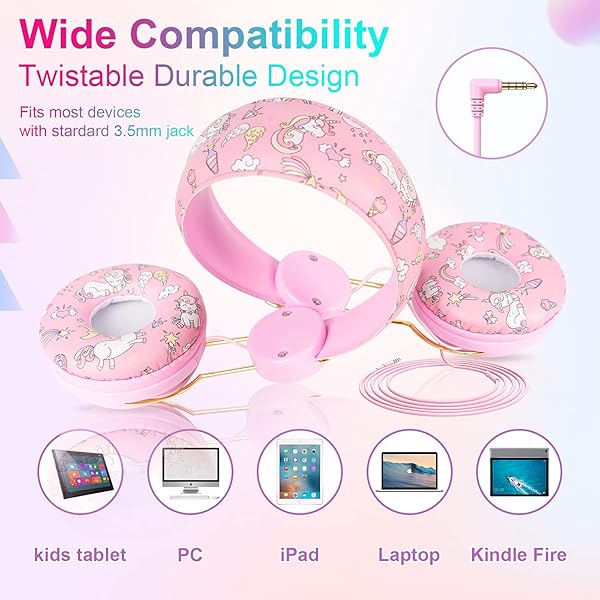 QearFun QearFun Unicorn Headphones for Kids: Noise Cancelling, Adjustable, with Microphone - Perfect for School & Tablets! - View 4 of 7