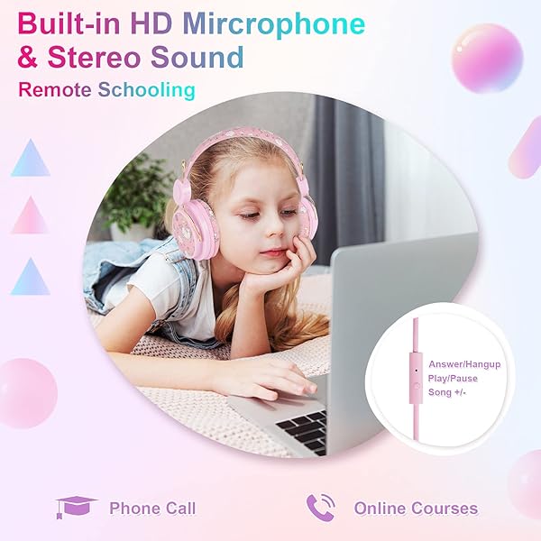 QearFun QearFun Unicorn Headphones for Kids: Noise Cancelling, Adjustable, with Microphone - Perfect for School & Tablets! - View 5 of 7