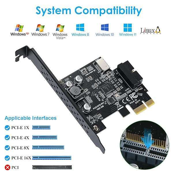 BEYIMEI BEYIMEI PCI-E 1X to USB 3.2 Gen 1 Expansion Card - 20-Pin Front Panel Header & Type-C Connector - View 4 of 9