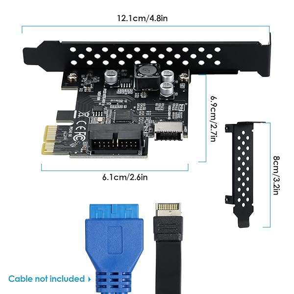 BEYIMEI BEYIMEI PCI-E 1X to USB 3.2 Gen 1 Expansion Card - 20-Pin Front Panel Header & Type-C Connector - View 9 of 9