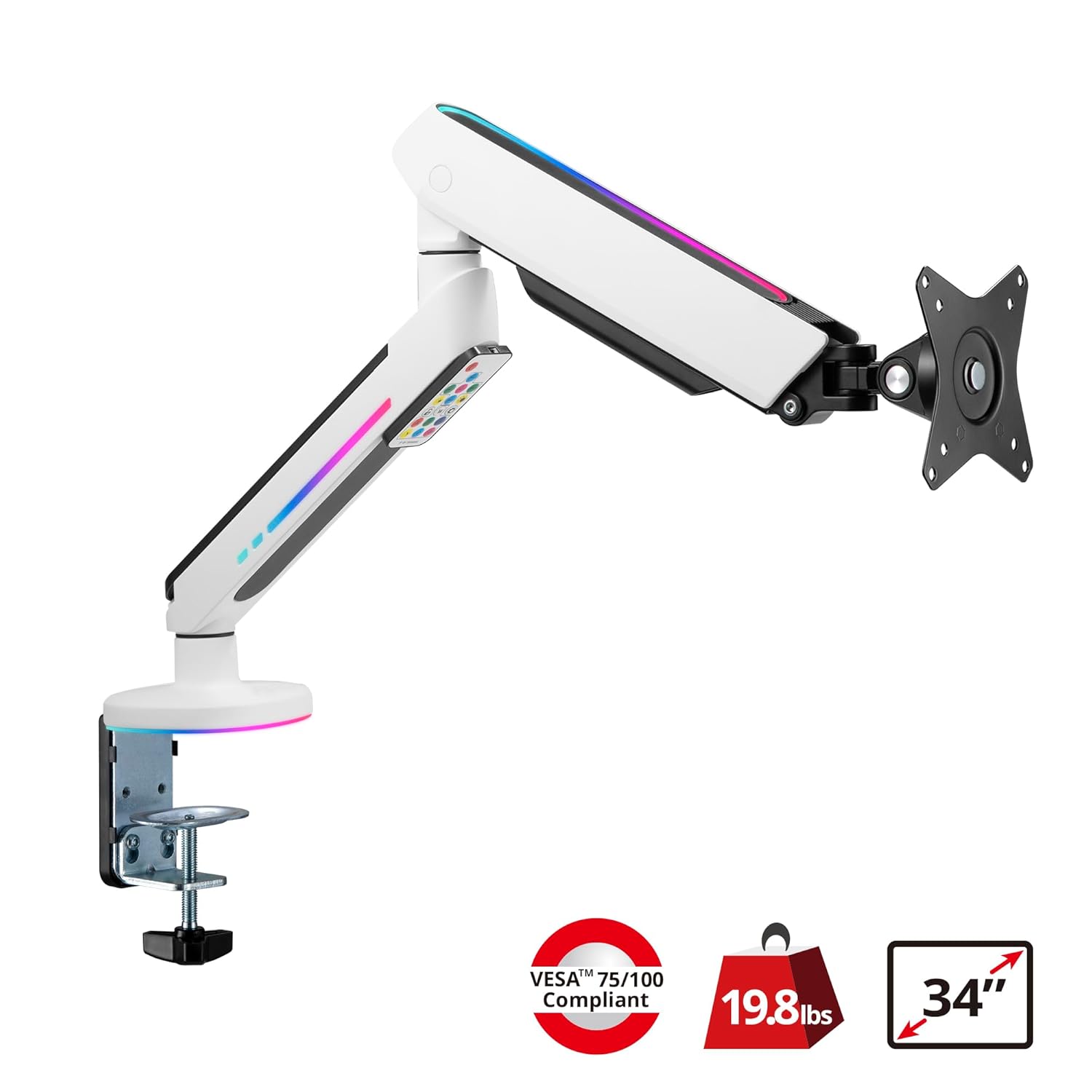 SIIG SIIG Single Monitor Desk Mount with RGB Lights for 17 to 34 Inch Flat or Curved Screens Articulating Stand CE-MT3J11-S1 - View 2 of 8