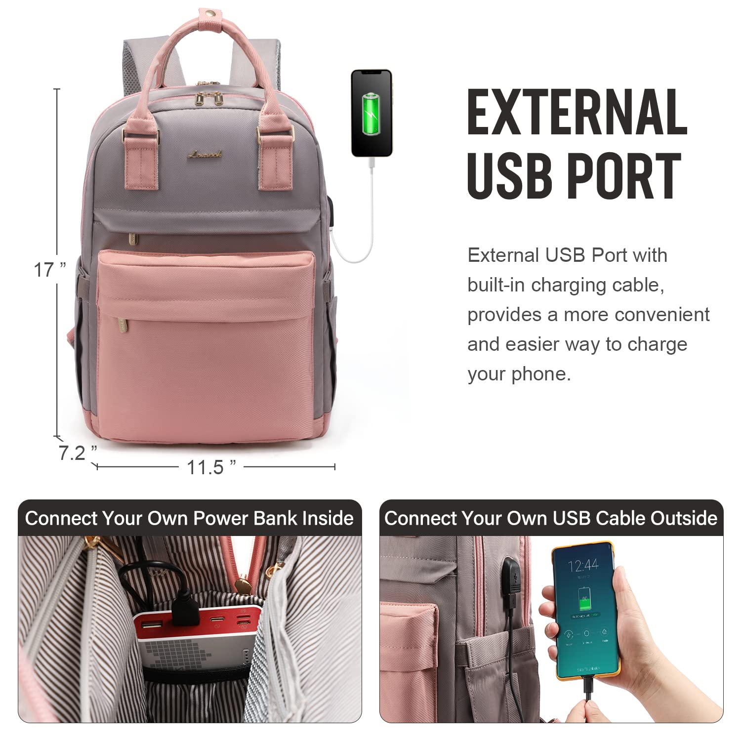 LOVEVOOK 15.6 Inch Laptop Backpack for Women Stylish Waterproof Travel Bag with USB Port Ideal for College School Work - View 5 of 9