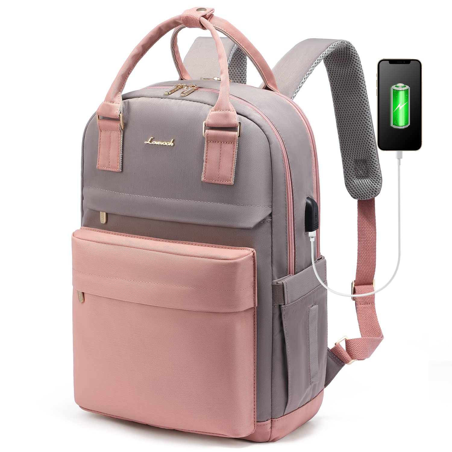 LOVEVOOK 15.6 Inch Laptop Backpack for Women Stylish Waterproof Travel Bag with USB Port Ideal for College School Work