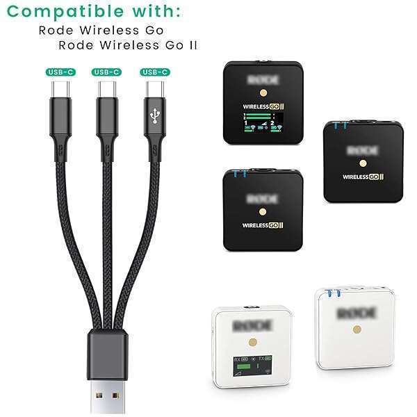 weishan WEISHAN 3-in-1 Charging Cable for Rode Wireless Go II - 8-Inch USB C Charger with 3 Type-C Plugs, 3A Fast Charging - View 4 of 8