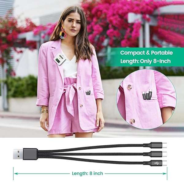 weishan WEISHAN 3-in-1 Charging Cable for Rode Wireless Go II - 8-Inch USB C Charger with 3 Type-C Plugs, 3A Fast Charging - View 8 of 8