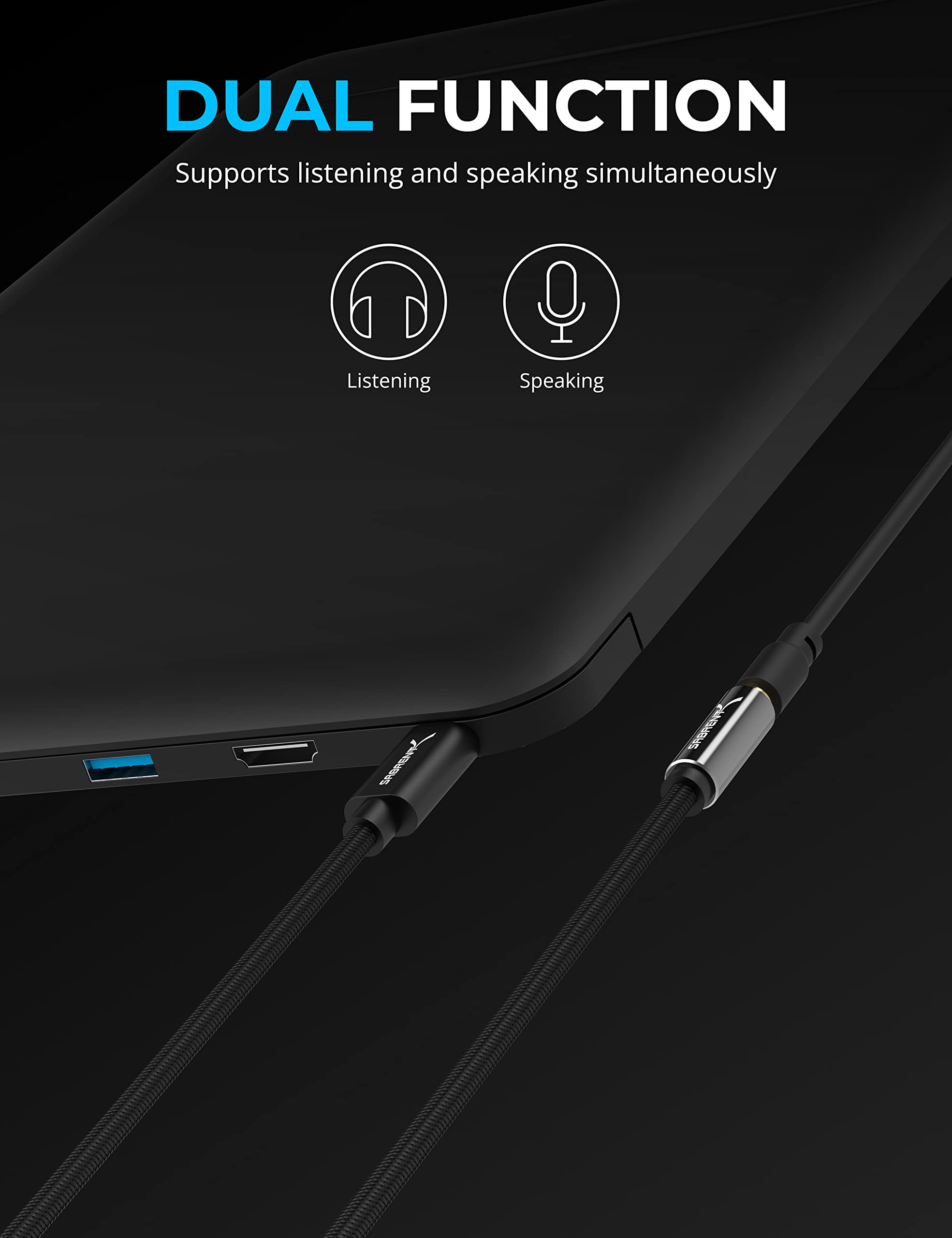 SABRENT "SABRENT USB Type C to 3.5mm Audio Adapter - 20" Active Cable for Dual Functionality" - View 2 of 8