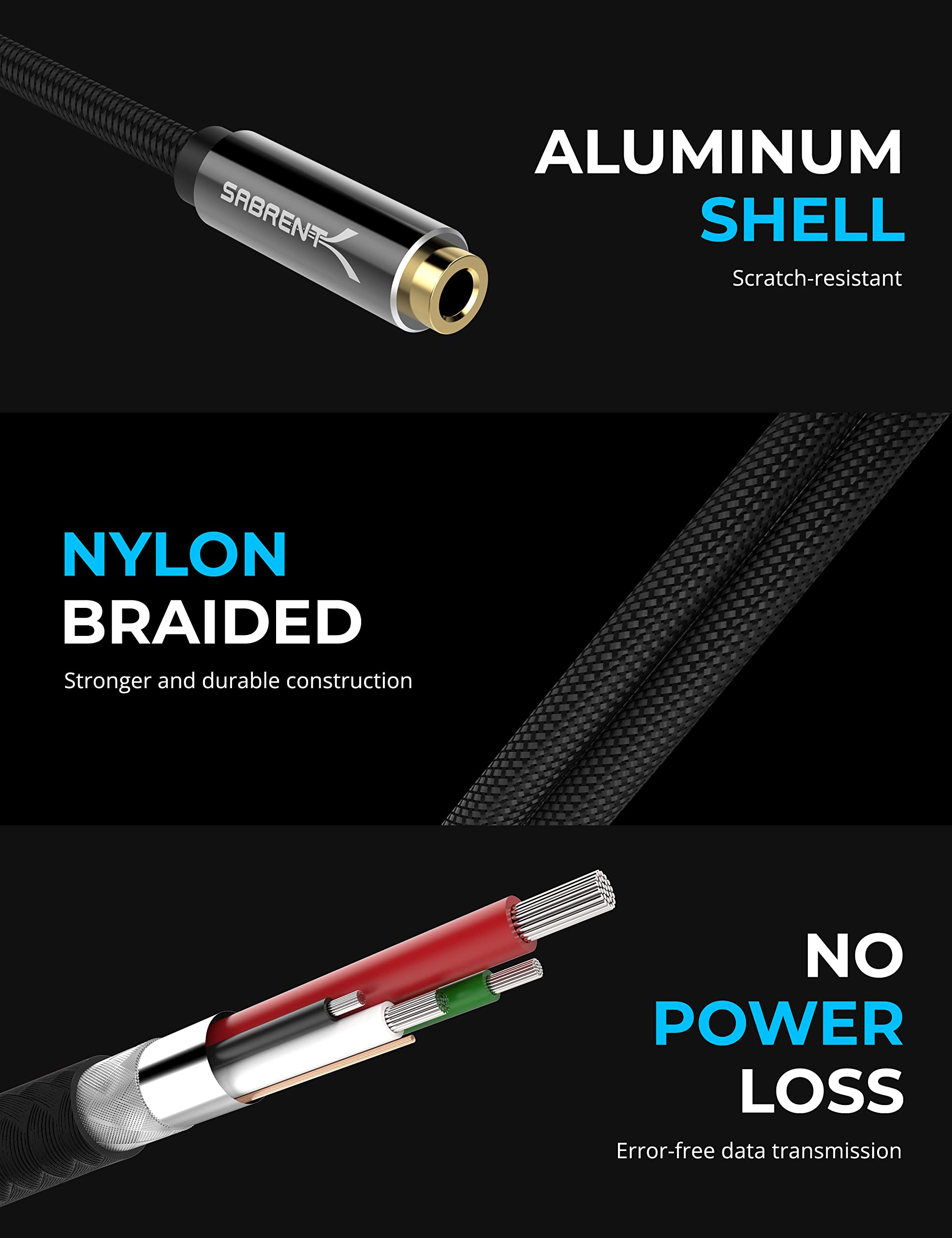 SABRENT "SABRENT USB Type C to 3.5mm Audio Adapter - 20" Active Cable for Dual Functionality" - View 5 of 8