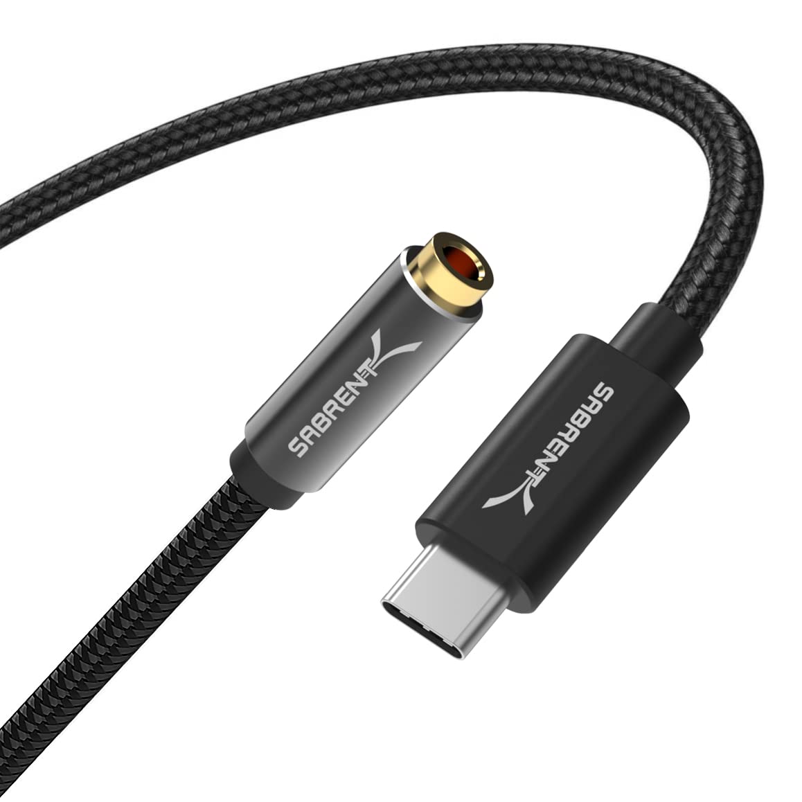 "SABRENT USB Type C to 3.5mm Audio Adapter - 20" Active Cable for Dual Functionality"