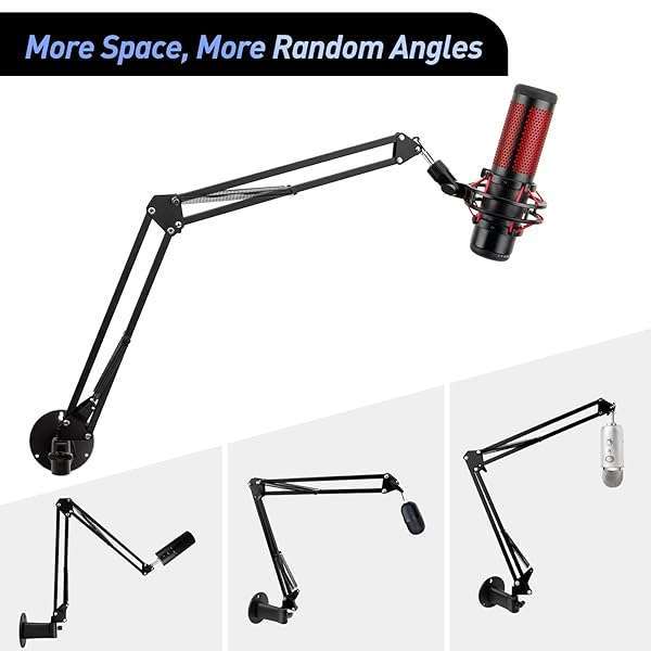 SUNMON Space-Saving Microphone Wall Mount Boom Arm - SUNMON Metal Mic Holder for Horizontal Mounting - View 4 of 9