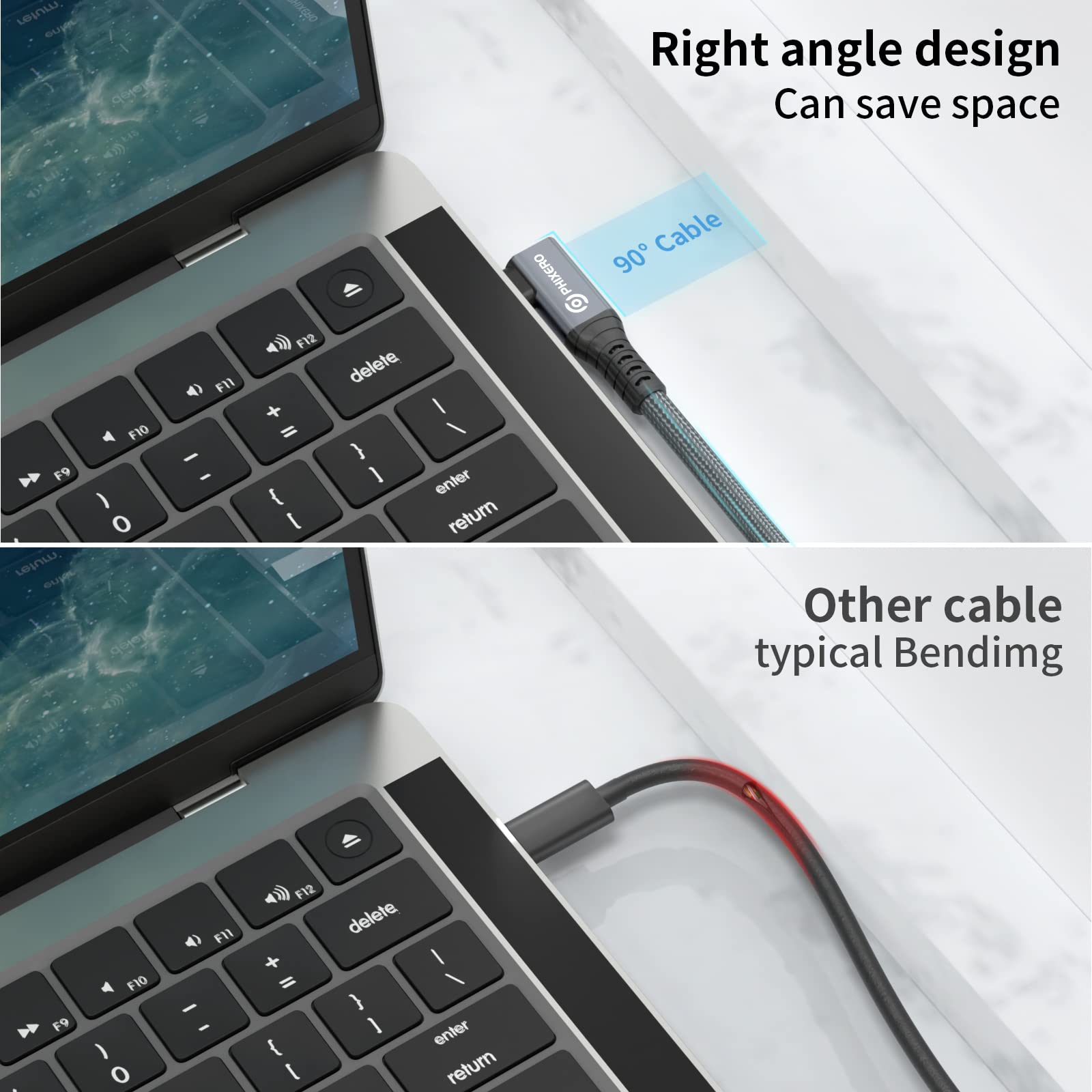 Thunderbolt 4 Cable 1ft Right Angle USB4 40Gbps Data Transfer PD100W Charging Nylon Braided for MacBook Pro Air Dual 4K Display - View 2 of 7