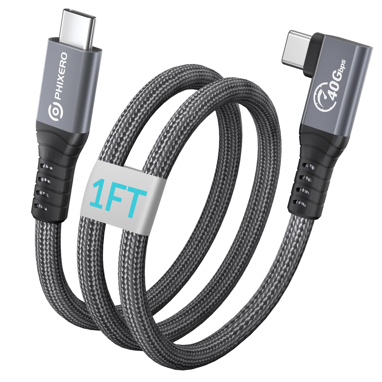 Thunderbolt 4 Cable 1ft Right Angle USB4 40Gbps Data Transfer PD100W Charging Nylon Braided for MacBook Pro Air Dual 4K Display