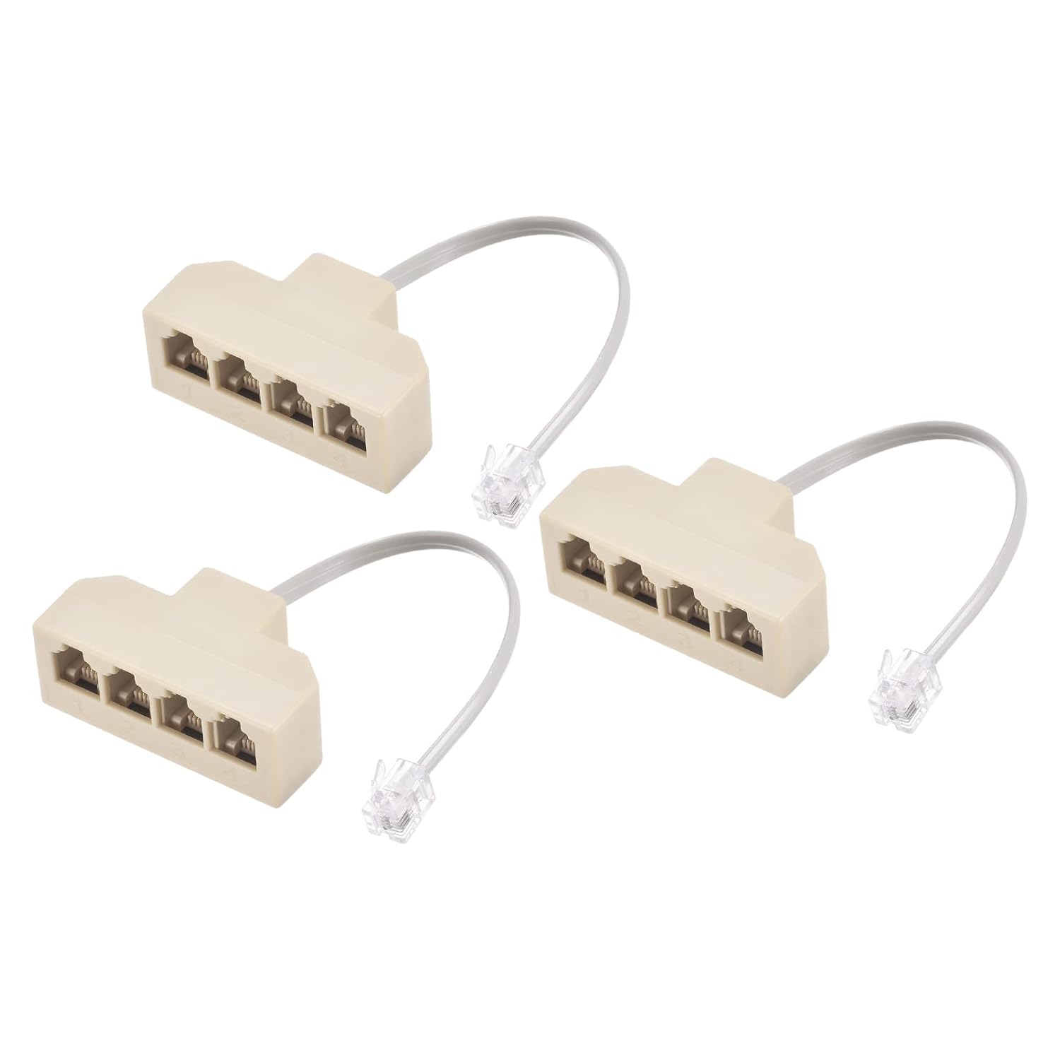 MECCANIXITY Phone Jack Splitter 6P4C Male to 4 Female Adapter Telephone Line Splitter with Extension Cord 3 Pack