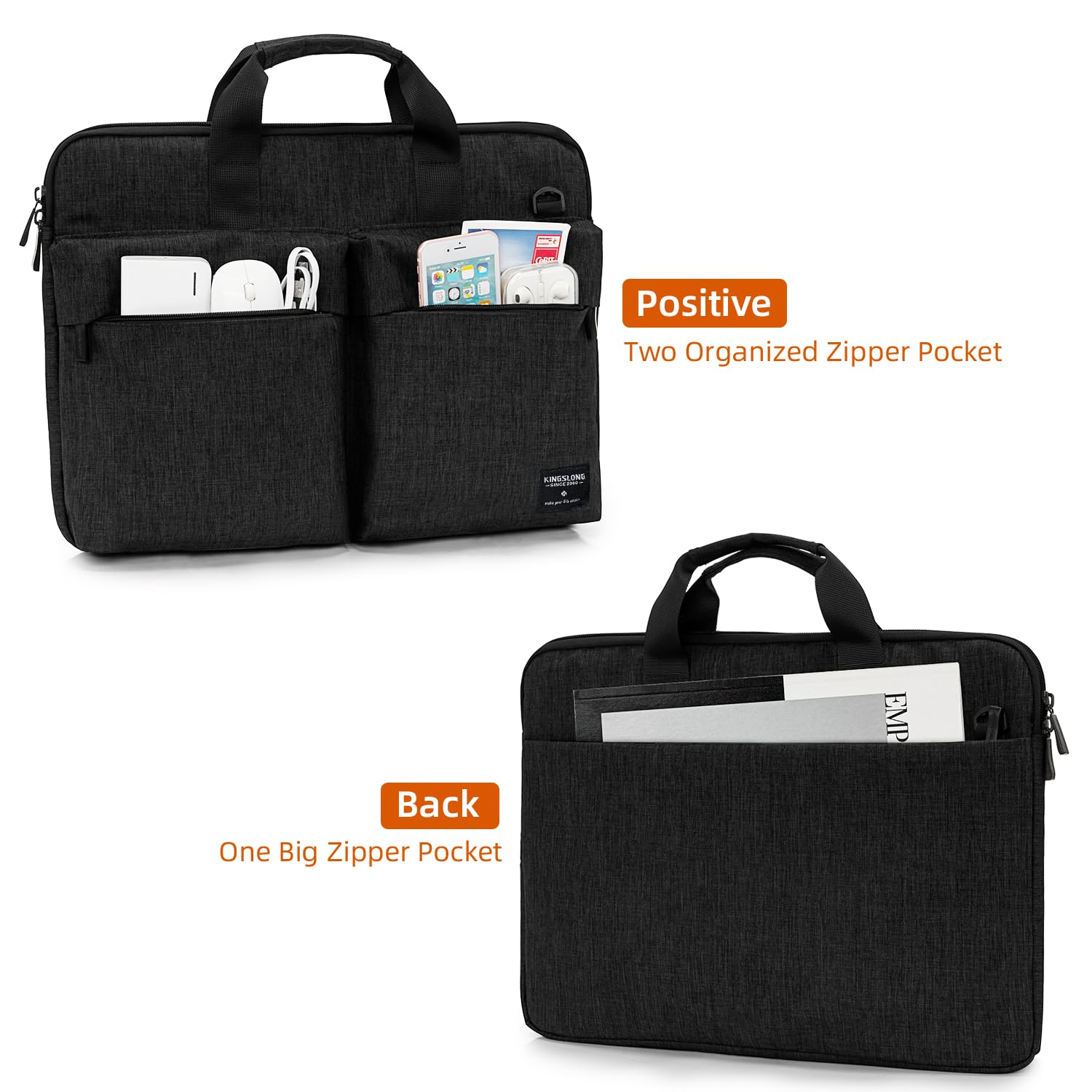 KINGSLONG KINGSLONG 14 Inch Laptop Bag with Shoulder Strap Slim Computer Carrying Case for Acer Asus Lenovo HP Toshiba Black - View 8 of 9