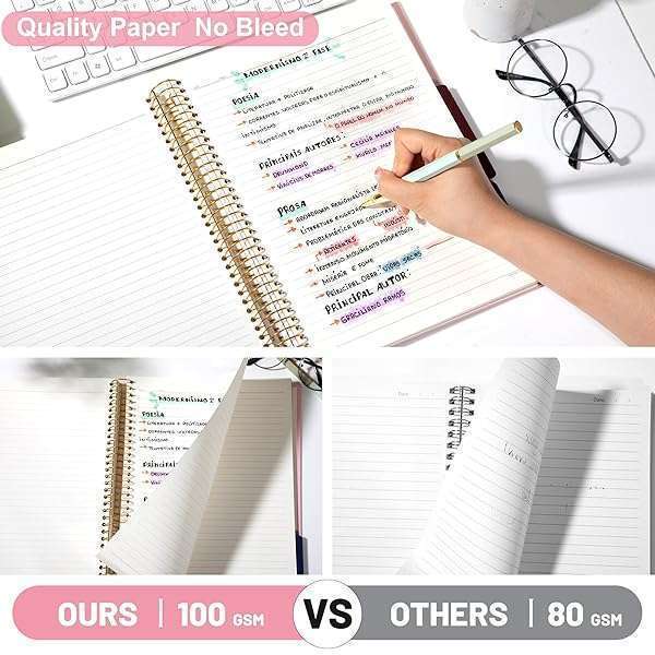 FLYING EAGLE FLYING EAGLE 3-Subject College Ruled Notebook - 8.5x11, 100 GSM Thick Paper, Pink Hardcover for School & Work - View 4 of 9