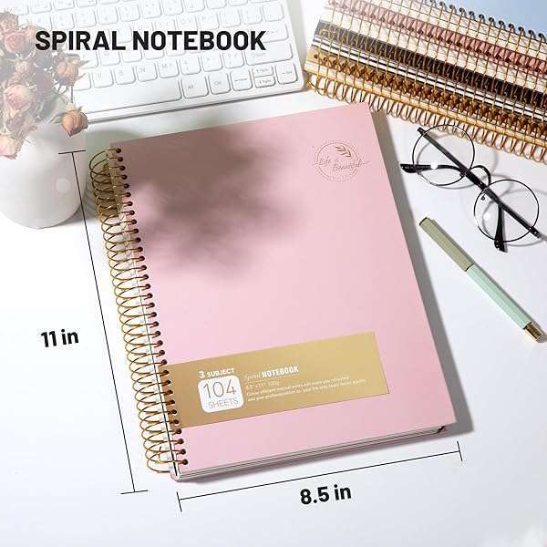 FLYING EAGLE FLYING EAGLE 3-Subject College Ruled Notebook - 8.5x11, 100 GSM Thick Paper, Pink Hardcover for School & Work - View 5 of 9