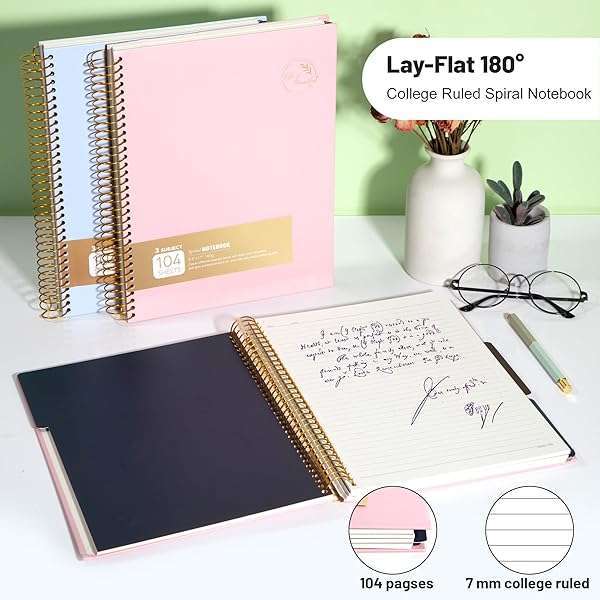 FLYING EAGLE FLYING EAGLE 3-Subject College Ruled Notebook - 8.5x11, 100 GSM Thick Paper, Pink Hardcover for School & Work - View 6 of 9