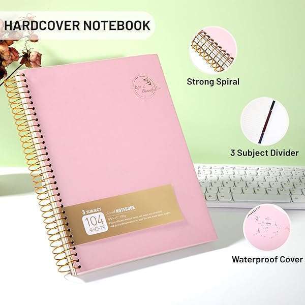 FLYING EAGLE FLYING EAGLE 3-Subject College Ruled Notebook - 8.5x11, 100 GSM Thick Paper, Pink Hardcover for School & Work - View 7 of 9