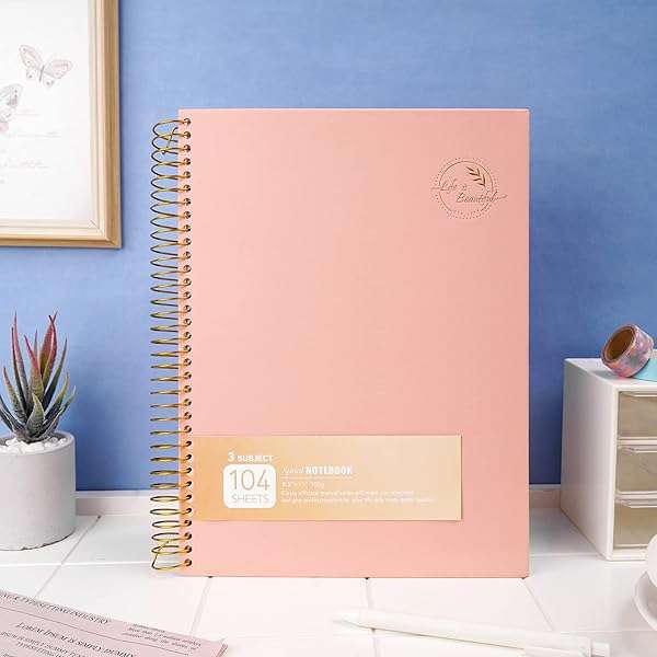 FLYING EAGLE FLYING EAGLE 3-Subject College Ruled Notebook - 8.5x11, 100 GSM Thick Paper, Pink Hardcover for School & Work - View 9 of 9