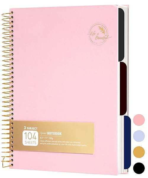 FLYING EAGLE FLYING EAGLE 3-Subject College Ruled Notebook - 8.5x11, 100 GSM Thick Paper, Pink Hardcover for School & Work
