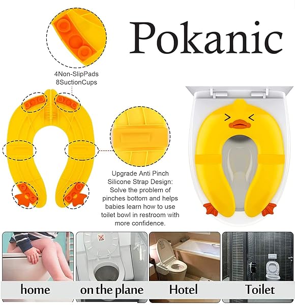Pokanic POKANIC Travel Toilet Potty Training Seat Cover for Kids - Non-Slip Silicone, Portable & Reusable with Carry Bag (Yellow Duck) - View 3 of 9