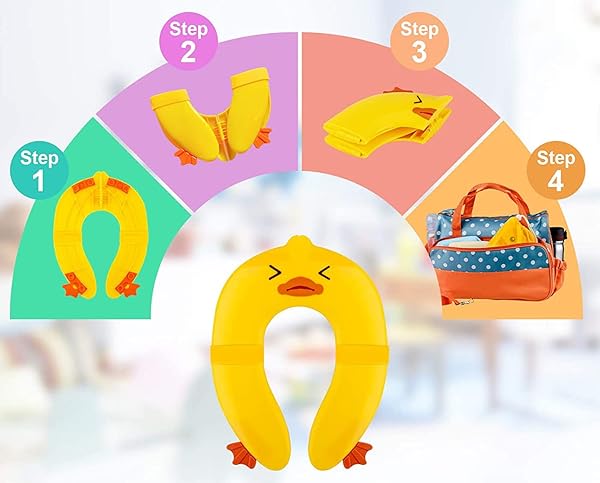 Pokanic POKANIC Travel Toilet Potty Training Seat Cover for Kids - Non-Slip Silicone, Portable & Reusable with Carry Bag (Yellow Duck) - View 4 of 9