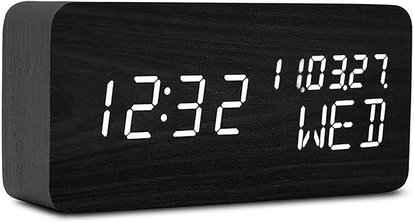 Pokanic Wood Digital Alarm Clock: LED Display, Date, Temp & Nightlight for Home & Office