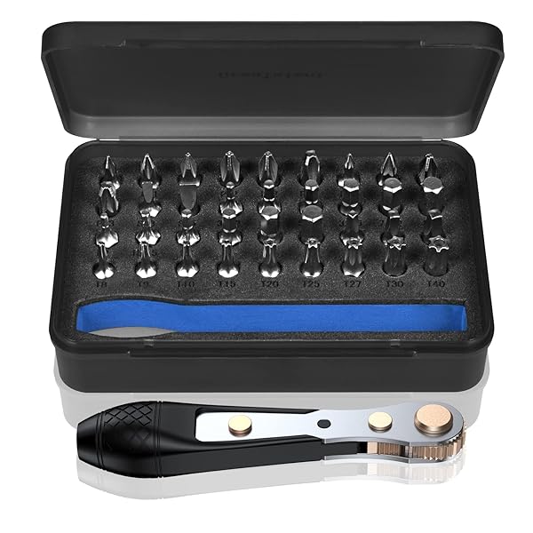 Steinwhale Steinwhale 37pcs Mini Ratchet Screwdriver Set with 1/4 S2 Steel Bits and 90 Degree Right Angle Screwdriver for Easy Use